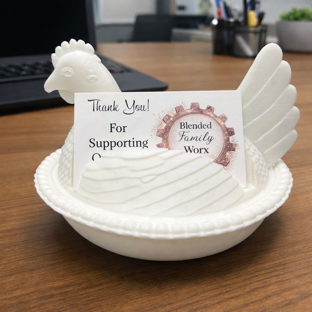 Hen on Nest HON Business Card Holder 3D Printed Desk Display Organizer - White‎
